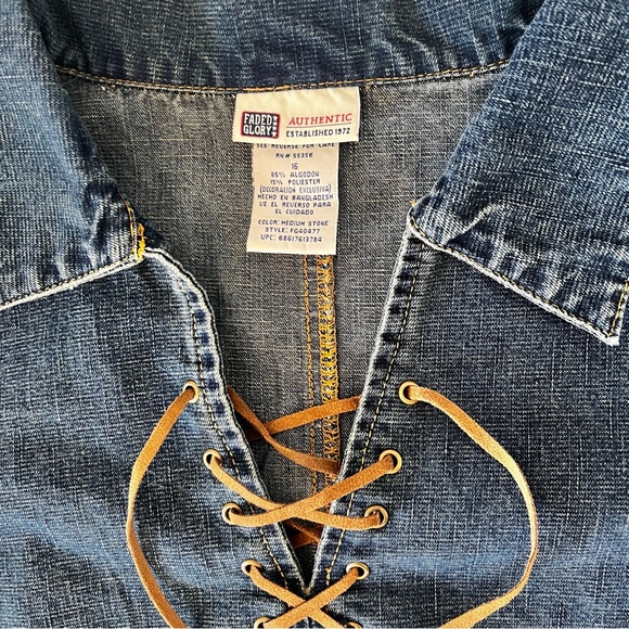 Vintage 90s Faded Glory Boho Denim Patchwork Panel Short Sleeve Dress Size 16 - Picture 5 of 9